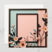 ツートンカラーの立体的な花模様 招待状 (正面/裏面)