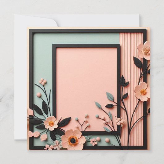 ツートンカラーの立体的な花模様 招待状 (正面)