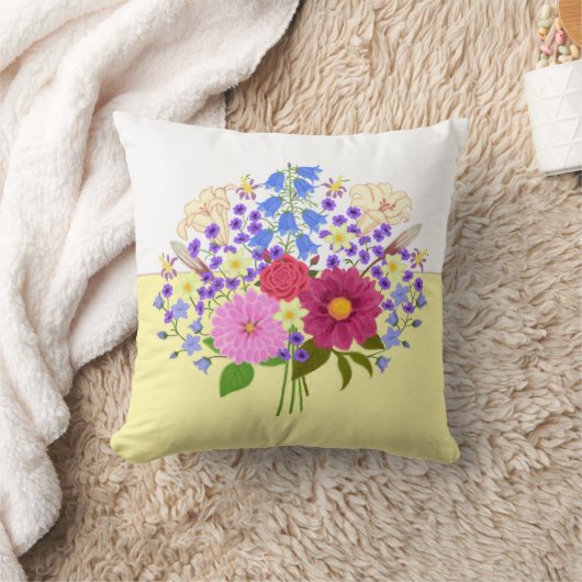 ツートンカラーの花束のスロー枕 クッション (ブランケット)