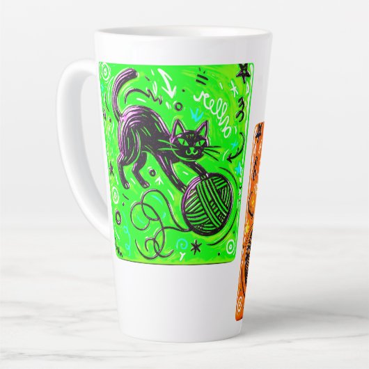 ツートンネオン猫 カフェラテマグ (左アングル)