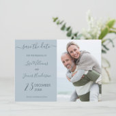 ツートン ダスティーブルー オーダーメイド フォト セーブ・ザ・デート 招待状 (スタンド正面)