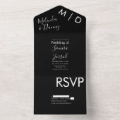 ツートン ブラック  タイポグラフィー オールインワン 招待状 (内側)