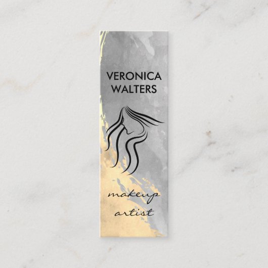 ツートーンウォーター色ブラシ付き | ヘアスタイリストアイコン スキニー名刺 (正面)