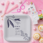 ツートーンパープルフォークアートフローラシャワー ペーパープレート (パーティー)