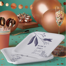 ツートーンパープルフォークアートフローラシャワー ペーパープレート