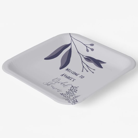 ツートーンパープルフォークアートフローラシャワー ペーパープレート (傾斜あり)