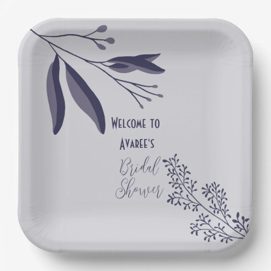 ツートーンパープルフォークアートフローラシャワー ペーパープレート (正面)