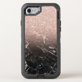 ツートーンブラックマーブルアンドピンクグリッター オッターボックスディフェンダーiPhone SE/8/7 ケース