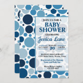 ツートーンブルー水玉模様ベビーシャワー招待状 招待状 (正面/裏面)