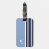 ツートーンブルー航海のストライプの ラゲッジタグ (裏面縦)