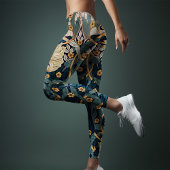 ツートーンヨガパンツティール（緑がかった色）金ゴールドパンペネルモリス レギンス