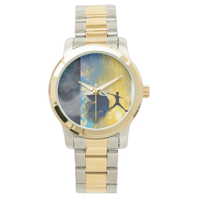 ツートーン金ゴールドと銀量子ジャンプ腕時計 腕時計 (正面)