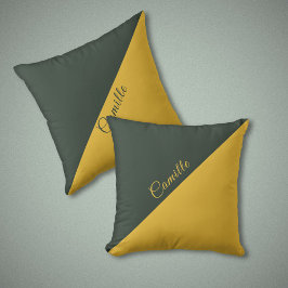 ツートーン金ゴールド&フォレストグリーンモノグラム枕 クッション