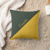 ツートーン金ゴールド&フォレストグリーンモノグラム枕 クッション (ブランケット)