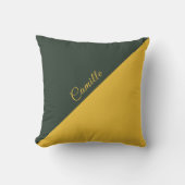 ツートーン金ゴールド&フォレストグリーンモノグラム枕 クッション (正面)