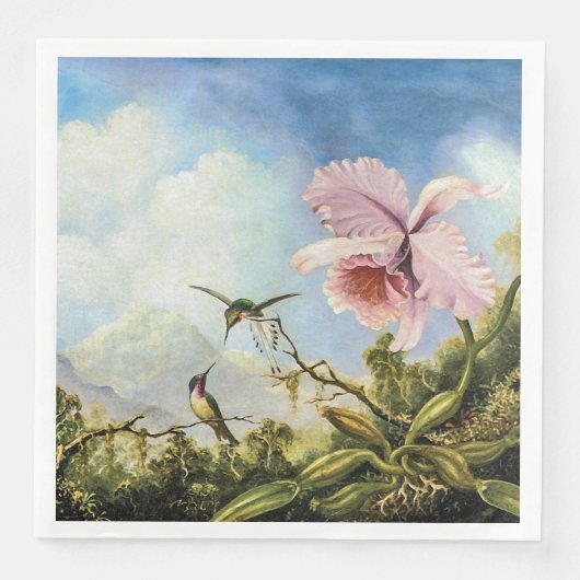 ツーハミングバーズアンドアンオーキッド紙ゲストタオル (正面)