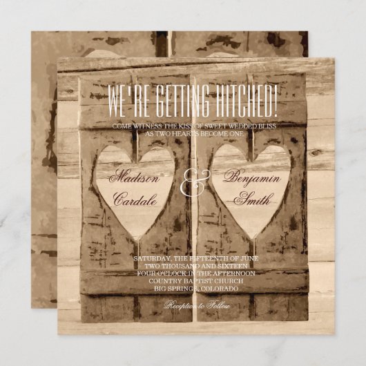 ツーハートウッ素朴ドシャッターズ結婚式招待状 招待状 (正面/裏面)