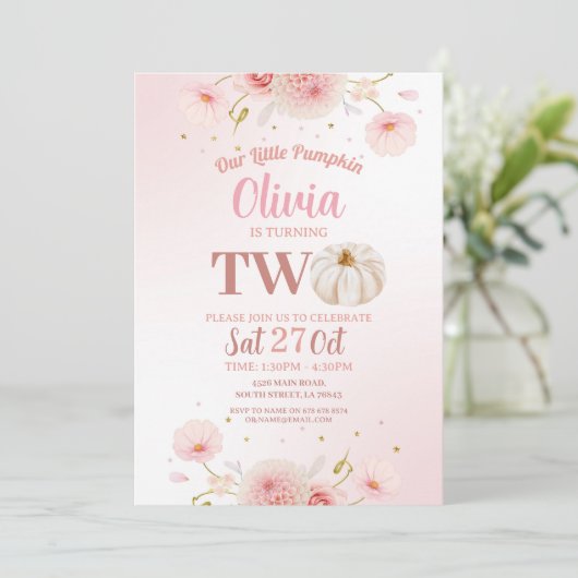 ツーパンプキンガールズピンクバースデーパーティー秋秋 招待状 (スタンド正面)