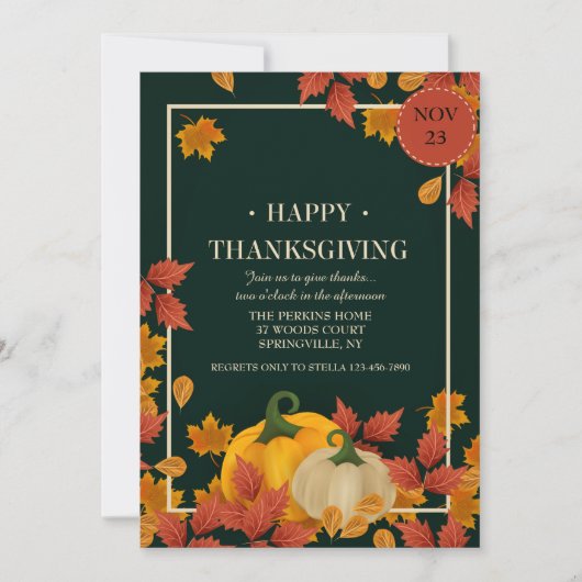 ツーパンプキンサンクスギビング招待状 招待状 (正面)