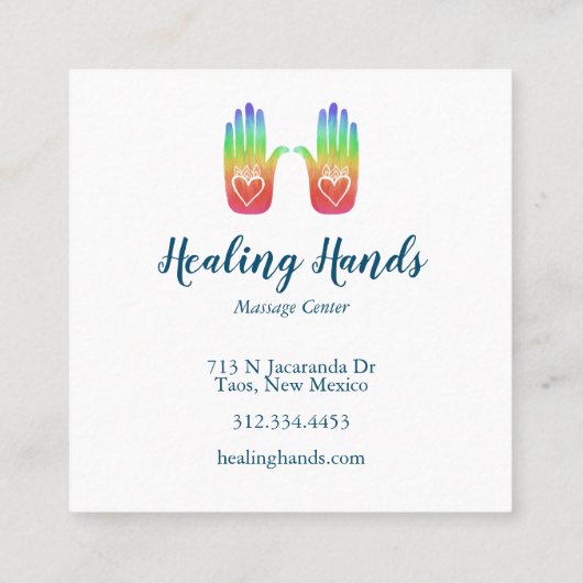 ツーヒーリングハンズハートハンサレインボーカスタマイズ スクエア名刺 (裏面)