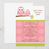 ツーピンクオウルズベビーシャワー招待状 招待状 (正面/裏面)