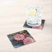 ツーピンクカメリアスファインアート油彩画 スクエアペーパーコースター (インサイチュ)