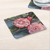 ツーピンクカメリアスファインアート油彩画 スクエアペーパーコースター (アングル)
