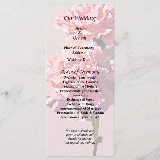 ツーピンクカーネーション結婚式 プログラム (正面)