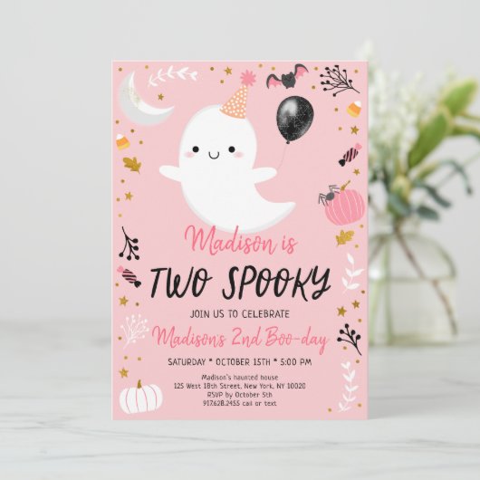 ツーピンク不気味幽霊ハロウィーン誕生日 招待状 (スタンド正面)