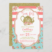 ツーピンク金ゴールドグリッター誕生日 招待状 (正面/裏面)