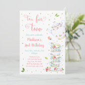 ツーピンク金ゴールドフローラ茶パーティー誕生日 招待状 (スタンド正面)