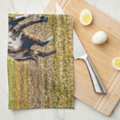 ツーピントよくはしゃぐウマ絵を描ーズウマ科のアートデザイン キッチンタオル (四つ折り)