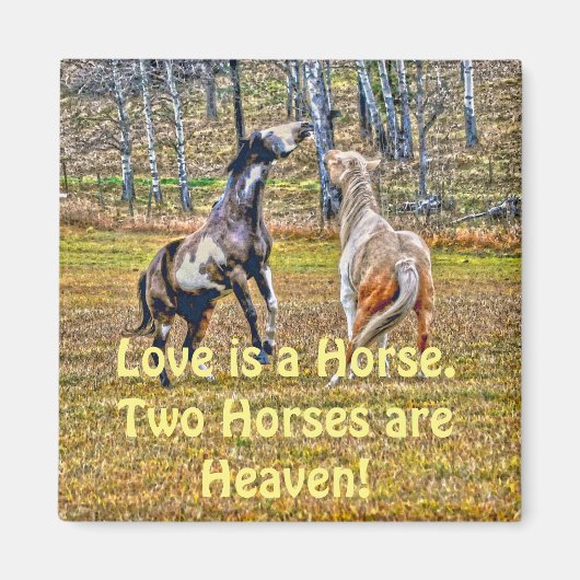 ツーピントよくはしゃぐウマ絵を描ーズウマ科のアートデザイン マグネット (正面)