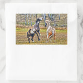 ツーピントよくはしゃぐウマ絵を描ーズウマ科のアートデザイン 長方形シール (バッグ)
