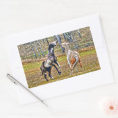 ツーピントよくはしゃぐウマ絵を描ーズウマ科のアートデザイン 長方形シール (封筒)