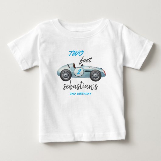 ツーファスト ブルーレースカ 2歳の誕生日招待状 ベビーTシャツ (正面)
