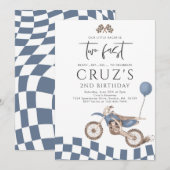 ツーファスト ブルー ダートバイク ボーイ 2歳 誕生日パーティー 招待状 (正面/裏面)