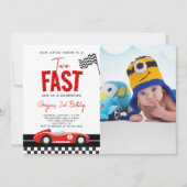 ツーファスト レース カー ボーイ フォト 2歳の誕生日パーティー 招待状 (正面)