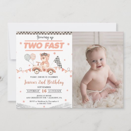 ツーファスト レース カー 2歳の誕生日 フォトパーティー 招待状 (正面)