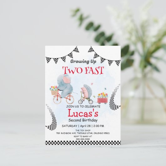 ツーファスト ワイルド ポーキュパイン バイク 2歳の誕生日パーティー ポストカード (スタンド正面)