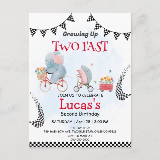 ツーファスト ワイルド ポーキュパイン バイク 2歳の誕生日パーティー ポストカード (正面)