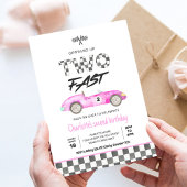 ツーファーストガールピンクレースカーヴィンテージ誕生日 招待状