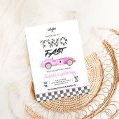 ツーファーストガールピンクレースカーヴィンテージ誕生日 招待状