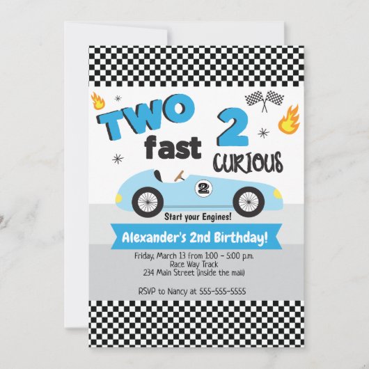 ツーファースト2好奇心ブルーレイカーボーイ誕生日 招待状 (正面)