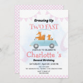 ツーファースト ワイルドジャングル レースカーパーティー 2歳の誕生日 招待状 (正面/裏面)