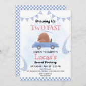 ツーファースト ワイルドジャングル レースカーパーティー 2歳の誕生日 招待状 (正面/裏面)