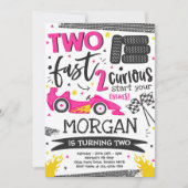 ツーファースト 2歳の誕生日パーティー ピンクのレーシングカーパーティー 招待状 (正面)