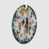 ツーフォトクリスマスフェスティバルスノーフレークグリーンリース オーナメント (正面)