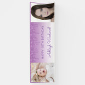 ツーフォトパープルドリッピンググリッター18誕生日 横断幕 (縦)