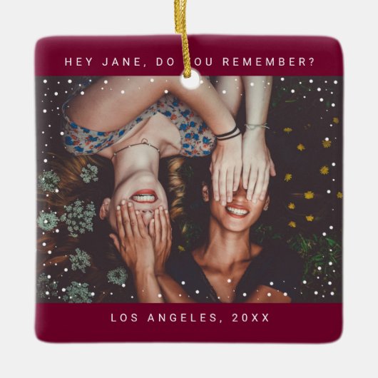 ツーフォトフレンドミニマリストホリデーキープサケ セラミックオーナメント (正面)